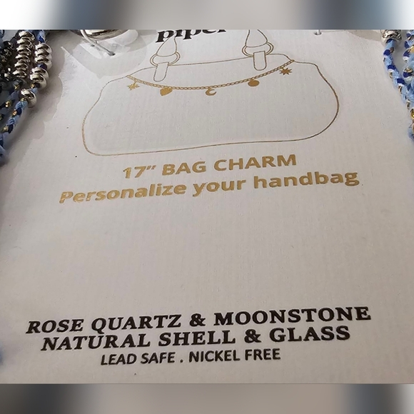 Piper K- NEW 17" Bag Charm Rose Quartz, Moonstone, Shells & Glass - Picture 2 of 6
